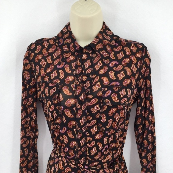 DVF Diane von Furstenberg Andi Tie Paisley black shirtdress midi new XXS 0 00 - Picture 3 of 5